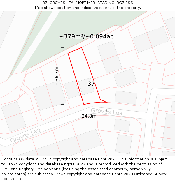 37, GROVES LEA, MORTIMER, READING, RG7 3SS: Plot and title map