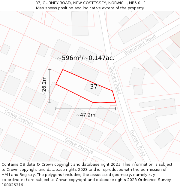 37, GURNEY ROAD, NEW COSTESSEY, NORWICH, NR5 0HF: Plot and title map