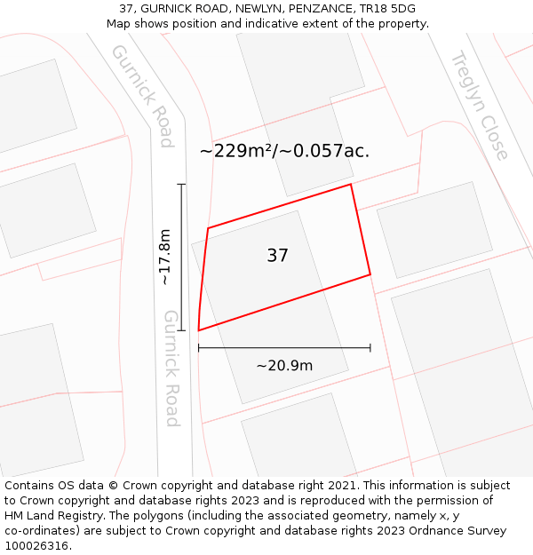 37, GURNICK ROAD, NEWLYN, PENZANCE, TR18 5DG: Plot and title map