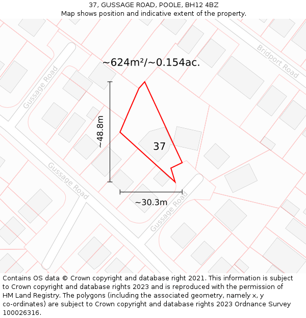 37, GUSSAGE ROAD, POOLE, BH12 4BZ: Plot and title map