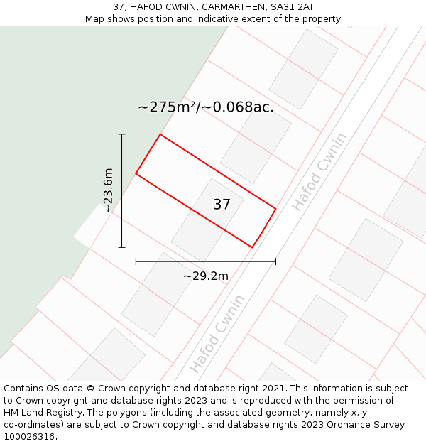 37, HAFOD CWNIN, CARMARTHEN, SA31 2AT: Plot and title map