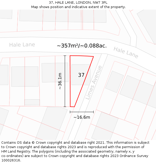 37, HALE LANE, LONDON, NW7 3PL: Plot and title map
