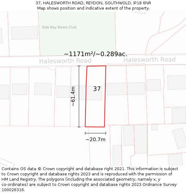 37, HALESWORTH ROAD, REYDON, SOUTHWOLD, IP18 6NR: Plot and title map