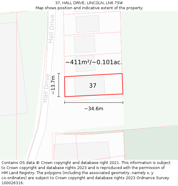 37, HALL DRIVE, LINCOLN, LN6 7SW: Plot and title map