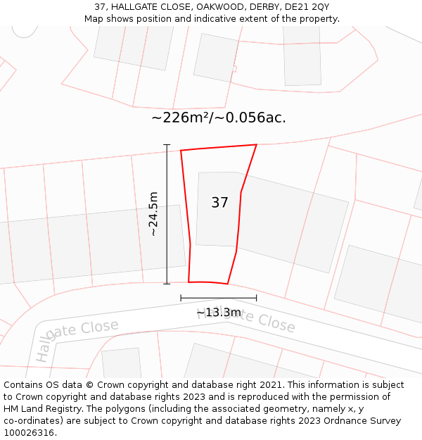 37, HALLGATE CLOSE, OAKWOOD, DERBY, DE21 2QY: Plot and title map