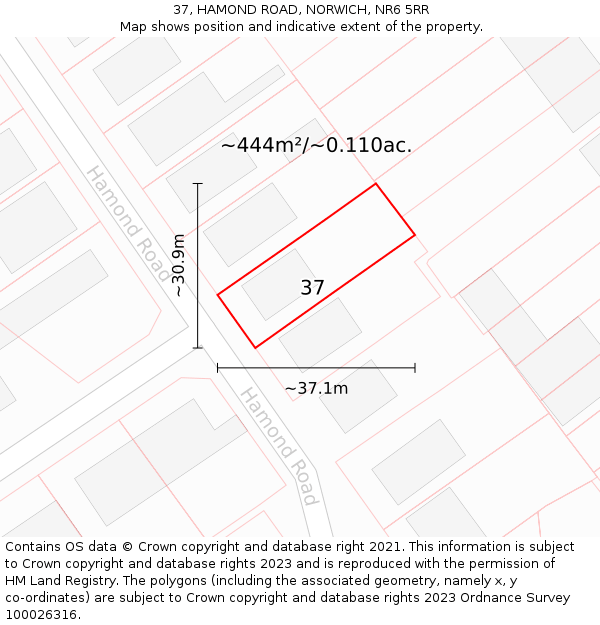 37, HAMOND ROAD, NORWICH, NR6 5RR: Plot and title map