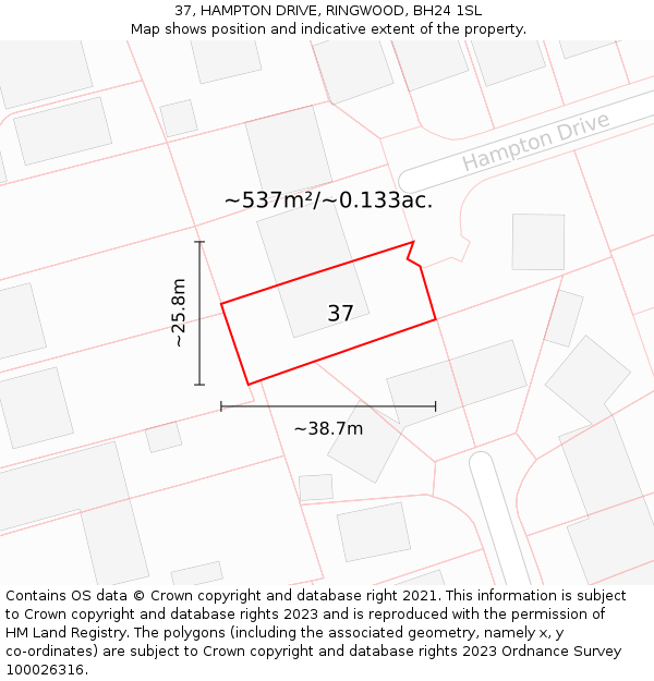 37, HAMPTON DRIVE, RINGWOOD, BH24 1SL: Plot and title map