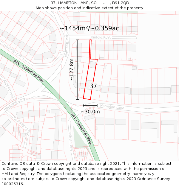 37, HAMPTON LANE, SOLIHULL, B91 2QD: Plot and title map
