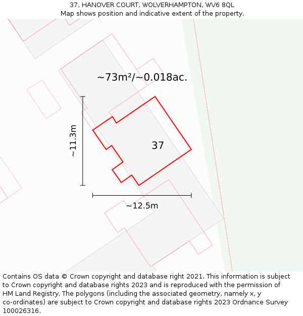 37, HANOVER COURT, WOLVERHAMPTON, WV6 8QL: Plot and title map