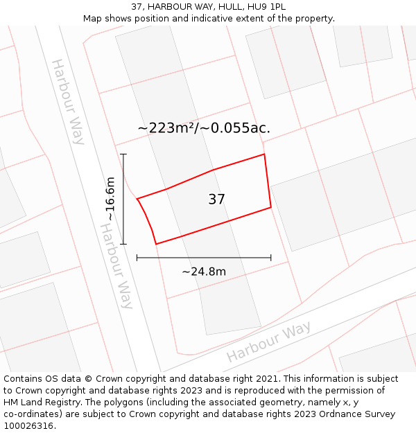 37, HARBOUR WAY, HULL, HU9 1PL: Plot and title map