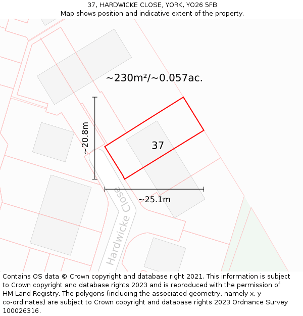 37, HARDWICKE CLOSE, YORK, YO26 5FB: Plot and title map