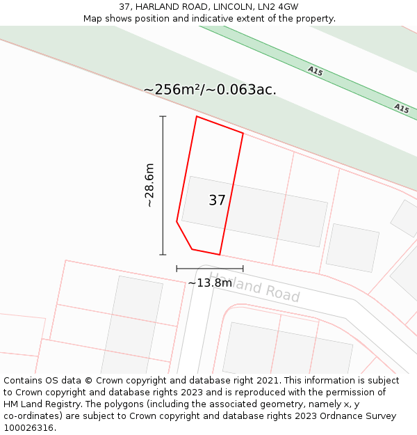 37, HARLAND ROAD, LINCOLN, LN2 4GW: Plot and title map