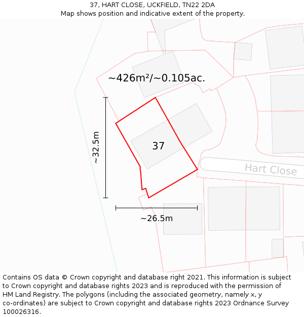 37, HART CLOSE, UCKFIELD, TN22 2DA: Plot and title map