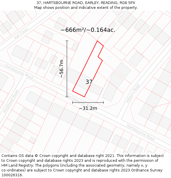 37, HARTSBOURNE ROAD, EARLEY, READING, RG6 5PX: Plot and title map