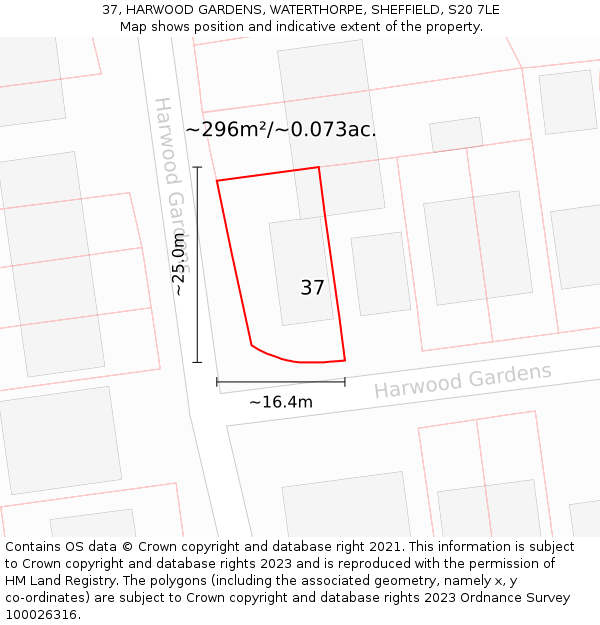 37, HARWOOD GARDENS, WATERTHORPE, SHEFFIELD, S20 7LE: Plot and title map