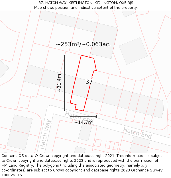37, HATCH WAY, KIRTLINGTON, KIDLINGTON, OX5 3JS: Plot and title map