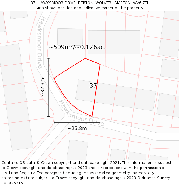 37, HAWKSMOOR DRIVE, PERTON, WOLVERHAMPTON, WV6 7TL: Plot and title map