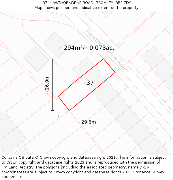37, HAWTHORNDENE ROAD, BROMLEY, BR2 7DY: Plot and title map