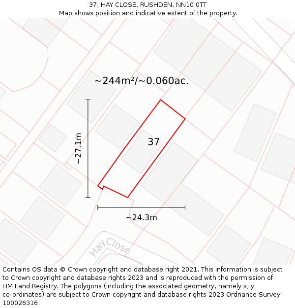 37, HAY CLOSE, RUSHDEN, NN10 0TT: Plot and title map