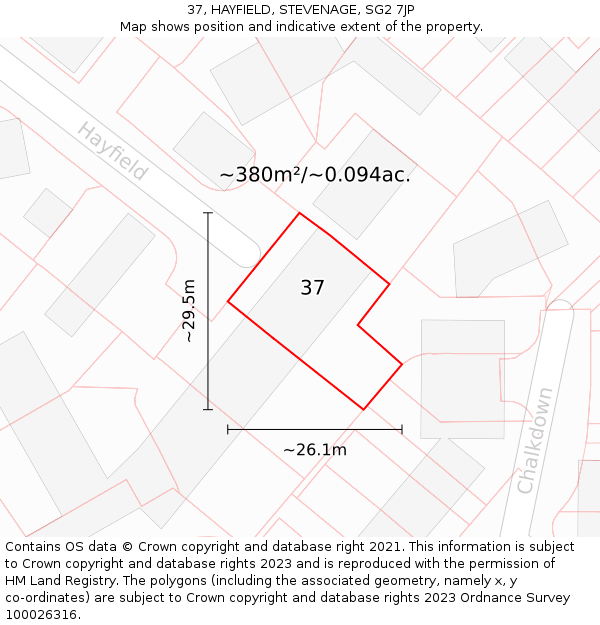 37, HAYFIELD, STEVENAGE, SG2 7JP: Plot and title map