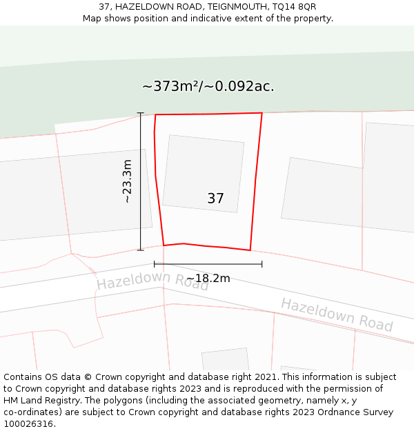 37, HAZELDOWN ROAD, TEIGNMOUTH, TQ14 8QR: Plot and title map