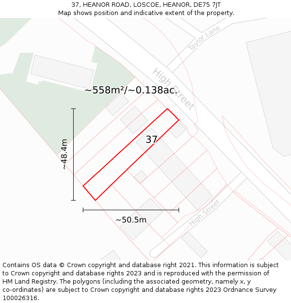 37, HEANOR ROAD, LOSCOE, HEANOR, DE75 7JT: Plot and title map