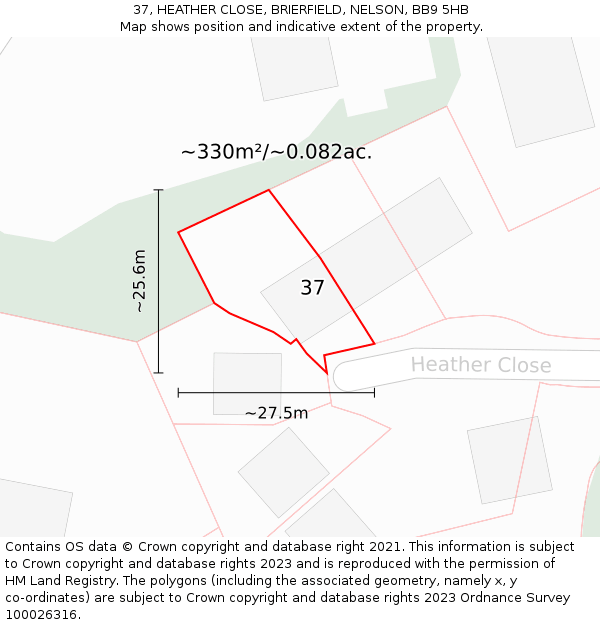 37, HEATHER CLOSE, BRIERFIELD, NELSON, BB9 5HB: Plot and title map