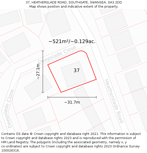 37, HEATHERSLADE ROAD, SOUTHGATE, SWANSEA, SA3 2DD: Plot and title map