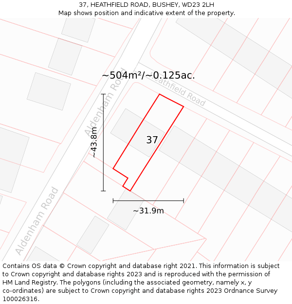 37, HEATHFIELD ROAD, BUSHEY, WD23 2LH: Plot and title map