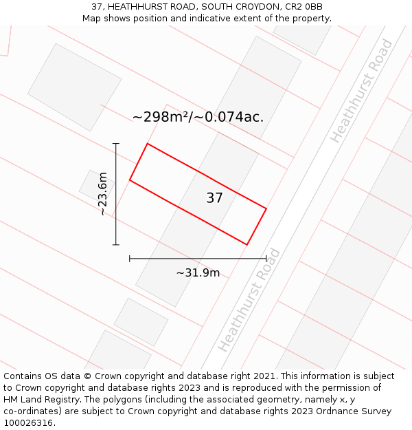 37, HEATHHURST ROAD, SOUTH CROYDON, CR2 0BB: Plot and title map