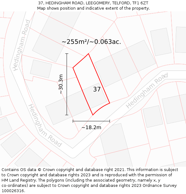 37, HEDINGHAM ROAD, LEEGOMERY, TELFORD, TF1 6ZT: Plot and title map