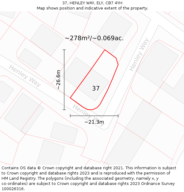 37, HENLEY WAY, ELY, CB7 4YH: Plot and title map