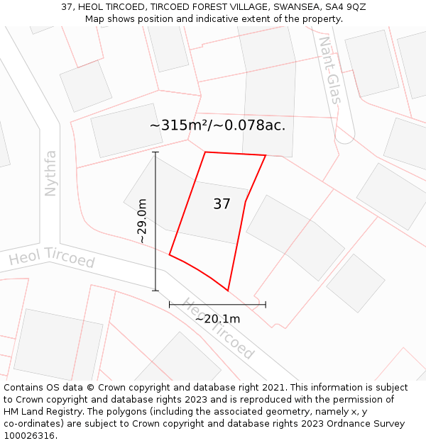 37, HEOL TIRCOED, TIRCOED FOREST VILLAGE, SWANSEA, SA4 9QZ: Plot and title map