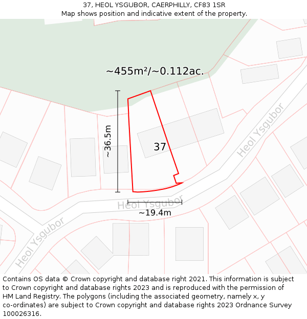 37, HEOL YSGUBOR, CAERPHILLY, CF83 1SR: Plot and title map