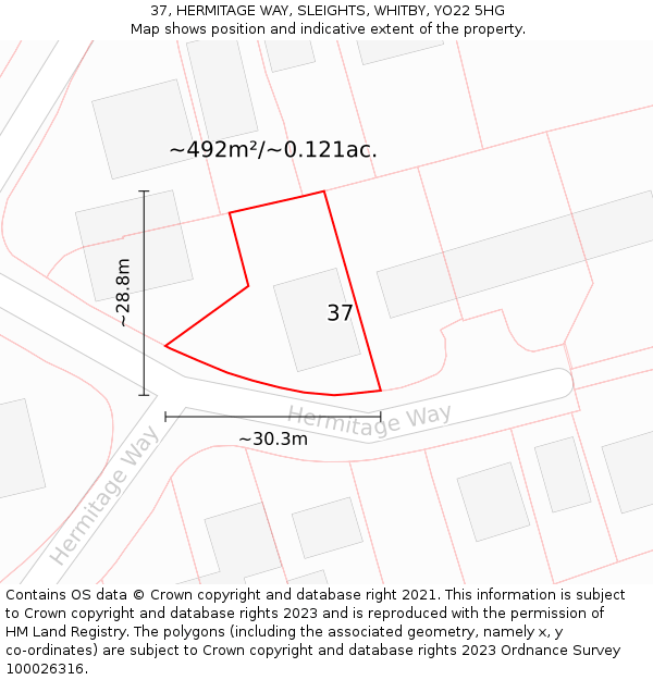 37, HERMITAGE WAY, SLEIGHTS, WHITBY, YO22 5HG: Plot and title map