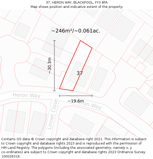 37, HERON WAY, BLACKPOOL, FY3 8FA: Plot and title map