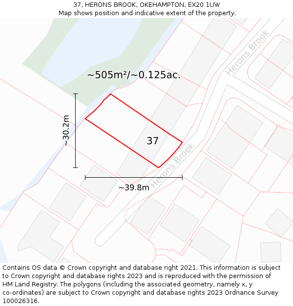 37, HERONS BROOK, OKEHAMPTON, EX20 1UW: Plot and title map