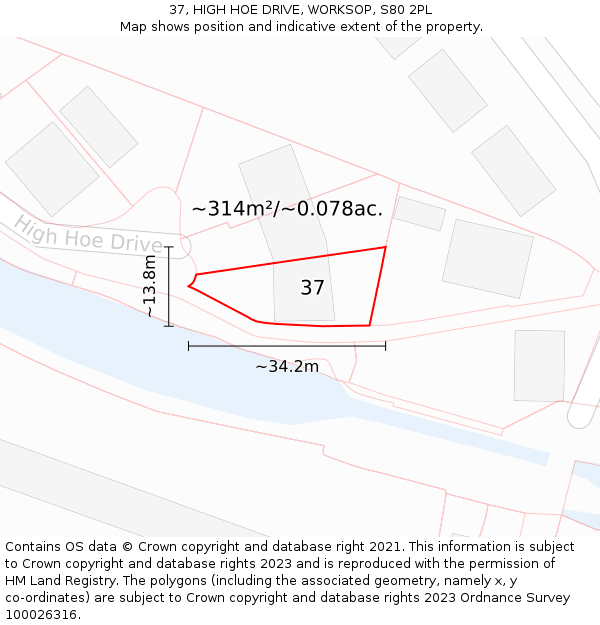 37, HIGH HOE DRIVE, WORKSOP, S80 2PL: Plot and title map
