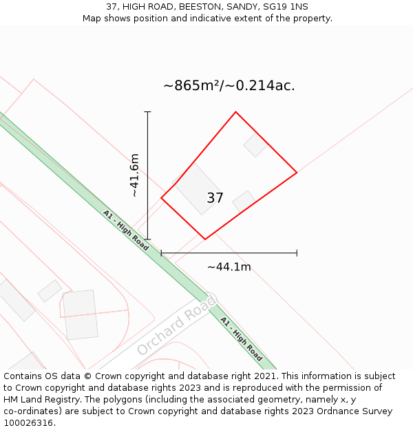 37, HIGH ROAD, BEESTON, SANDY, SG19 1NS: Plot and title map