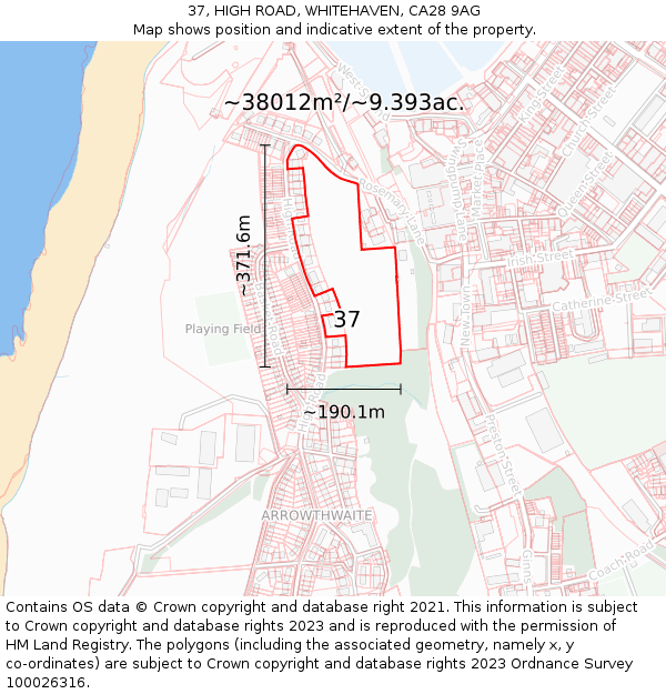 37, HIGH ROAD, WHITEHAVEN, CA28 9AG: Plot and title map