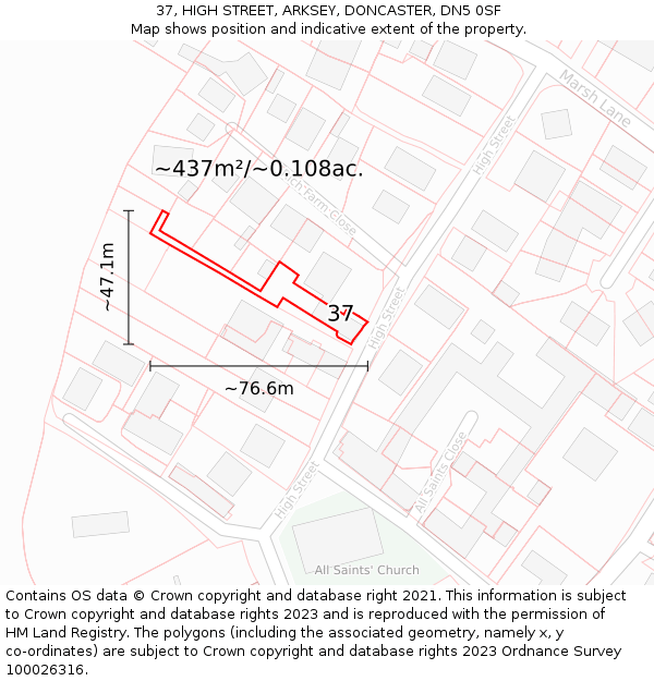 37, HIGH STREET, ARKSEY, DONCASTER, DN5 0SF: Plot and title map