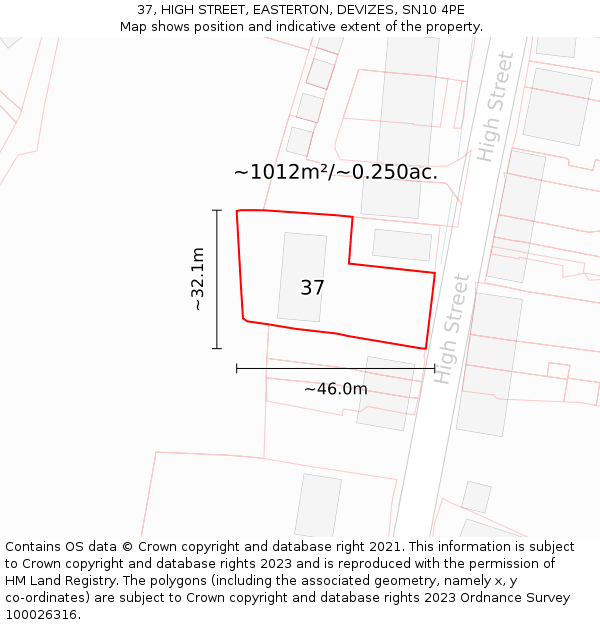37, HIGH STREET, EASTERTON, DEVIZES, SN10 4PE: Plot and title map