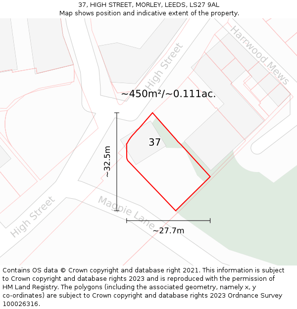 37, HIGH STREET, MORLEY, LEEDS, LS27 9AL: Plot and title map