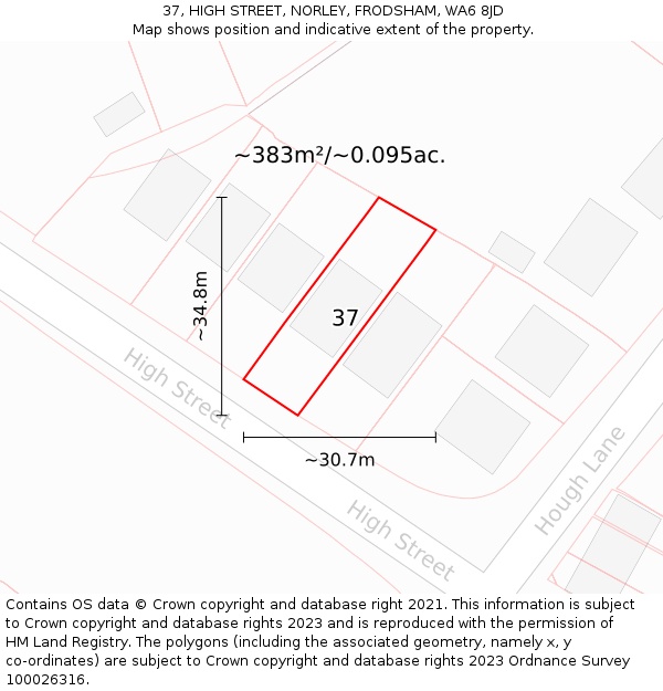 37, HIGH STREET, NORLEY, FRODSHAM, WA6 8JD: Plot and title map