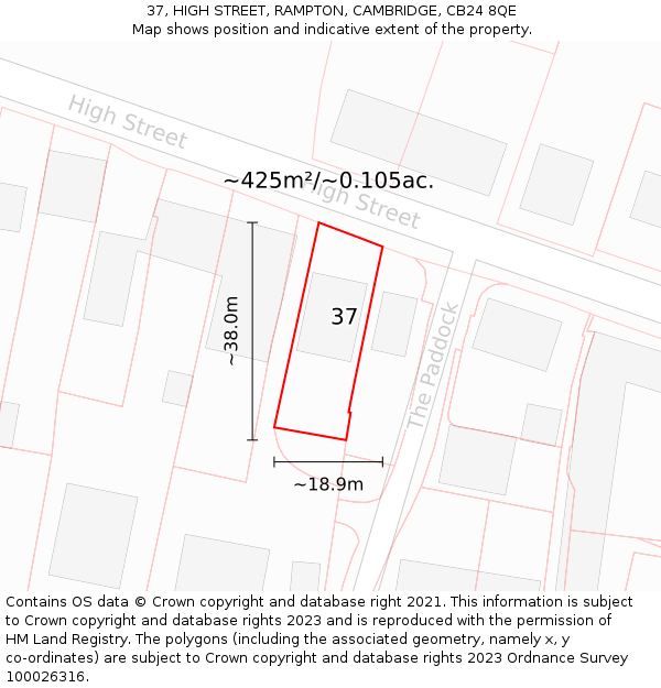 37, HIGH STREET, RAMPTON, CAMBRIDGE, CB24 8QE: Plot and title map