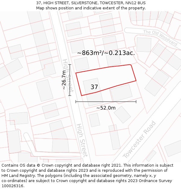 37, HIGH STREET, SILVERSTONE, TOWCESTER, NN12 8US: Plot and title map
