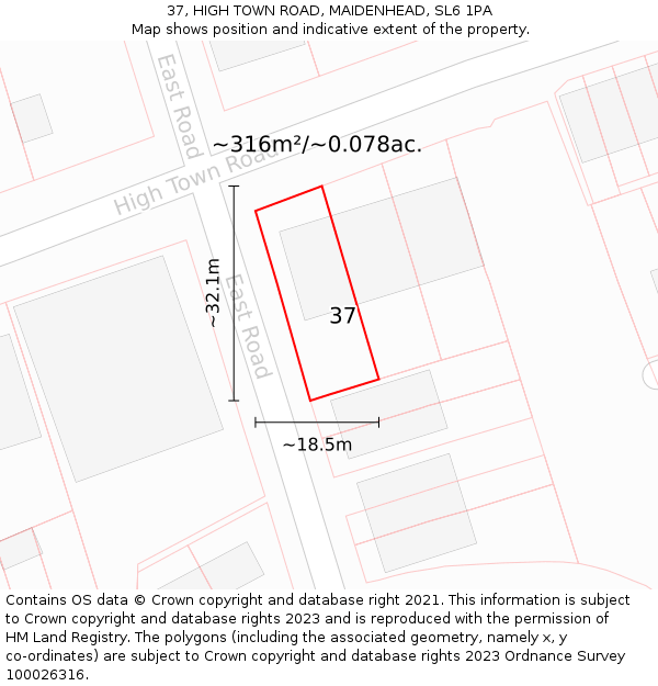 37, HIGH TOWN ROAD, MAIDENHEAD, SL6 1PA: Plot and title map