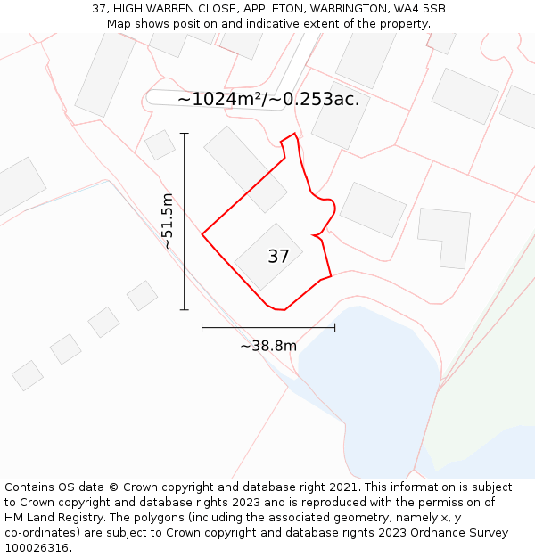 37, HIGH WARREN CLOSE, APPLETON, WARRINGTON, WA4 5SB: Plot and title map
