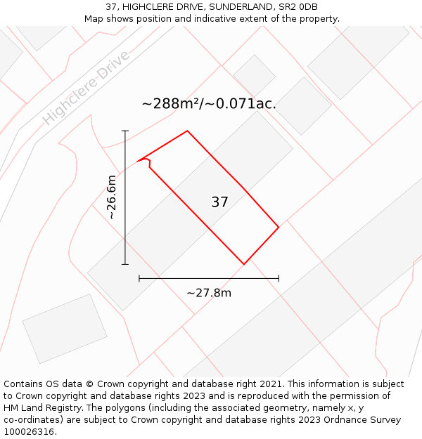 37, HIGHCLERE DRIVE, SUNDERLAND, SR2 0DB: Plot and title map