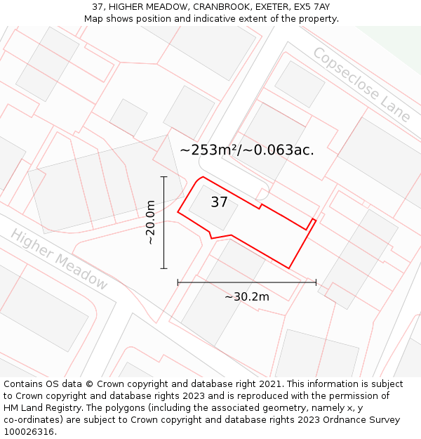 37, HIGHER MEADOW, CRANBROOK, EXETER, EX5 7AY: Plot and title map